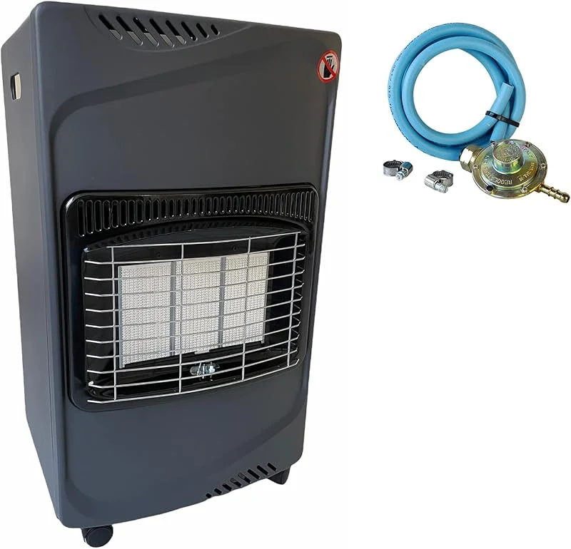 eacommerce Stufa a Gas Infrarossi fino a 4, 1 Kw Dispositivo Antiribaltamento e Controllo Anidride Carbonica + Kit Regolatore GAS, Nero — Riscaldamento