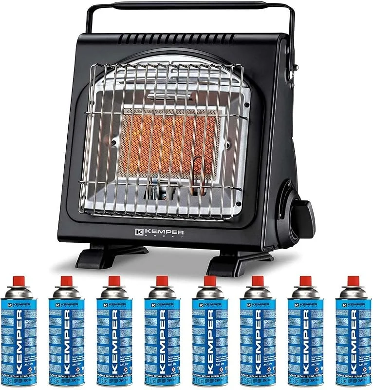 Kemper - Stufa a gas portatile 1700W con sistemi di sicurezza integrati + 8 cartucce di gas butano Autonomia 2h30 — Riscaldamento