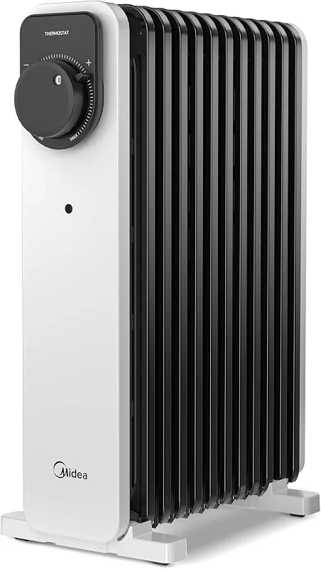 Midea Termoconvettore a Olio, 2300W, 11 alette, Controllo a Manopola, Termostato Regolabile, 3 Livelli di Calore, Protezione da Ribaltamento e Surriscaldamento, Ultra Silenzioso per Ufficio e Casa