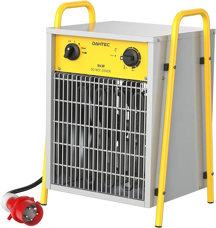 DAHTEC Termoventilatore Industriale 9000 W - Radiatore Elettrico - Basso Consumo - Termostato e Protezione da Surriscaldamento - per Casa, Serra o Il Cantiere