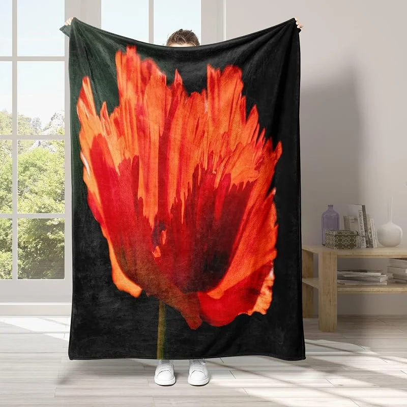 Fiori Coperta di Flanella 220x240cm, Rosso Blanket Morbido Caldo e Confortevole, Modello di Copert con Stampa 3D, Adatto a Tutte le Stagioni — Riscaldamento