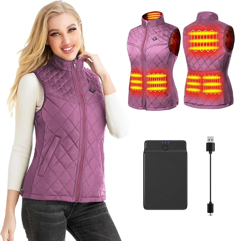 Gilet Riscaldato Donna con Batteria, Temperatura Regolabile Lavabile Gilet Riscaldante Giacca Riscaldabile Invernale per Caccia Moto Escursionismo e Campeggio — Abbigliamento riscaldato