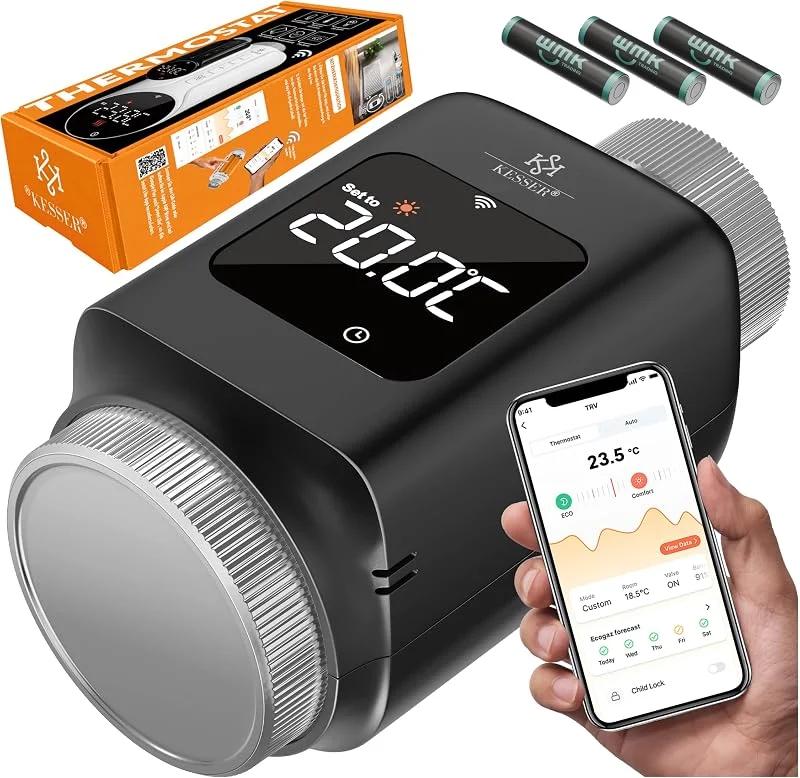 KESSER® Set di Termostato per Radiatore 2 Pezzi WiFi Regolatore di Riscaldamento, Termostato per Riscaldamento WLAN con App Smart Home di Controllo, Termostato Alexa, Google Assistant con 6 Valvole