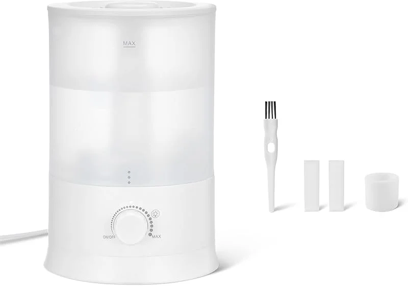 Amazon Basics, Umidificatore per Camera da Letto, con Riempimento dall'Alto, Serbatoio d'Acqua da 3L, Diffusore di Oli Essenziali Bianco