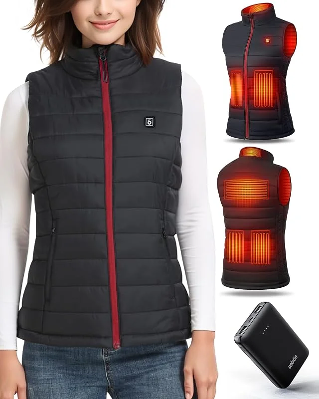 UNBON Gilet riscaldante da donna, gilet riscaldante da donna con power bank USB, 10000 mAh, gilet riscaldato con 3 temperature regolabili, 6 zone di riscaldamento, gilet termico con batteria USB — Abbigliamento riscaldato