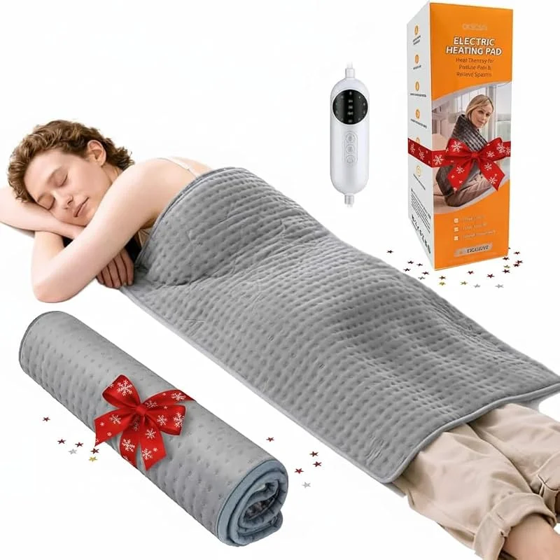 Termoforo Elettrico XXL 100x50cm - Cuscino Riscaldante con 10 Livelli di Temperatura e Timer, Morbida Flanella per Schiena Spalle Collo, Spegnimento Automatico e Lavabile — Riscaldamento