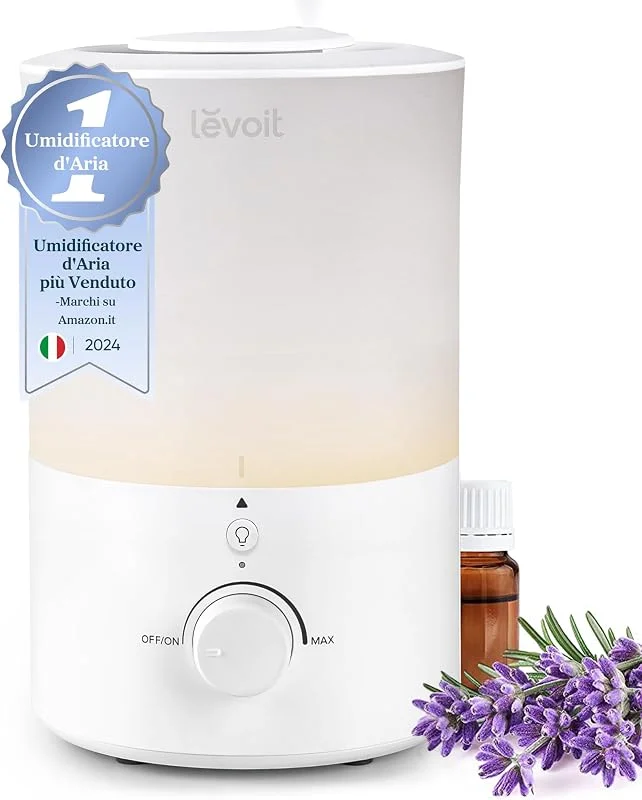 Levoit Umidificatore Ambiente, 3L, 25H di Durata, Luce e Aromaterapia