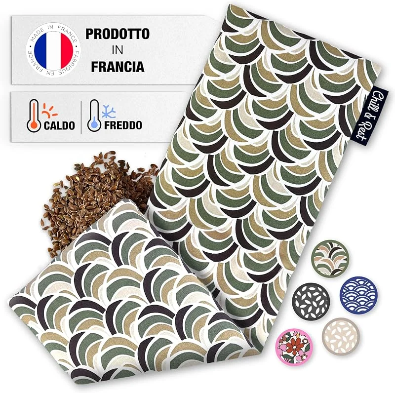 Chill&Rest - Cuscino termico microonde - cuscino per cervicale - semi di lino - mal di testa - termoforo schiena - come un noccioli di ciliegia riscaldabile - Verde - La Retro — Riscaldamento