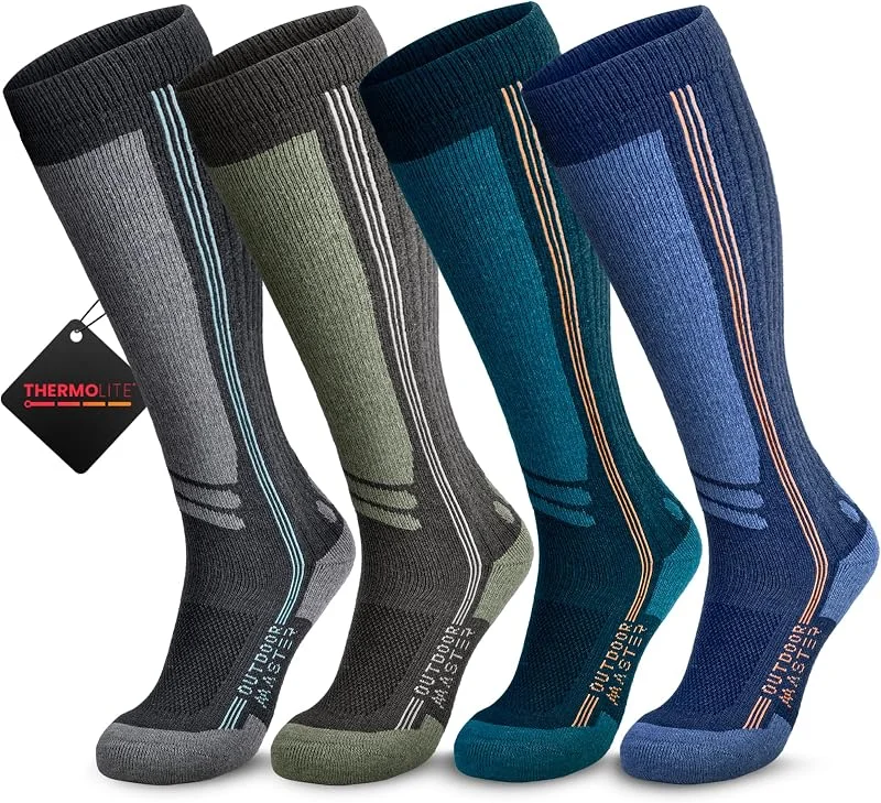 OutdoorMaster Calze da sci in lana Merino Thermolite, Calze da snowboard termiche a compressione per uomo e donna, Freddo — Abbigliamento riscaldato