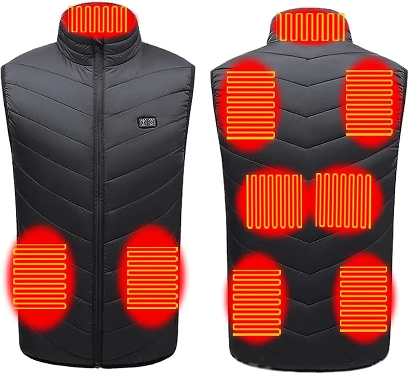 Gilet riscaldato, Gilet riscaldato con Ricarica USB Gilet riscaldato Leggero per Donna Uomo con Batteria Non Inclusa 9 Zone di Riscaldamento per attività all'aperto (Zwart S) — Abbigliamento riscaldato