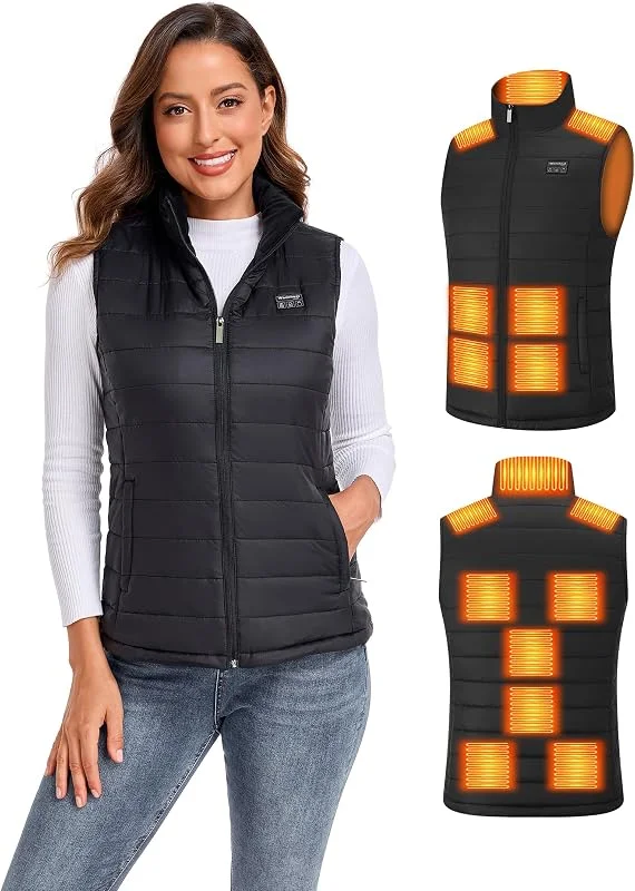 Gilet riscaldato da donna, 15 zone di riscaldamento, giacca elettrica da donna, scaldacorpo riscaldato, 3 modalità di riscaldamento, abbigliamento invernale leggero per riscaldamento esterno — Abbigliamento riscaldato