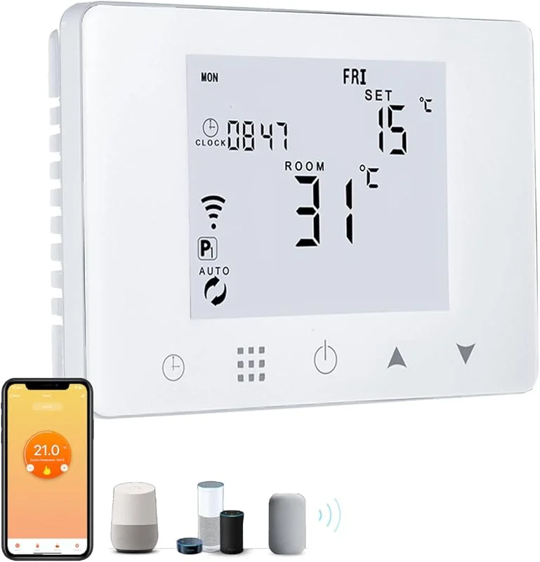 Cronotermostato Termostato WiFi per caldaia gas, acqua, Termostato Smart da Parete Intelligente compatibile con Alexa e Google, Funzione Programmabile — Riscaldamento