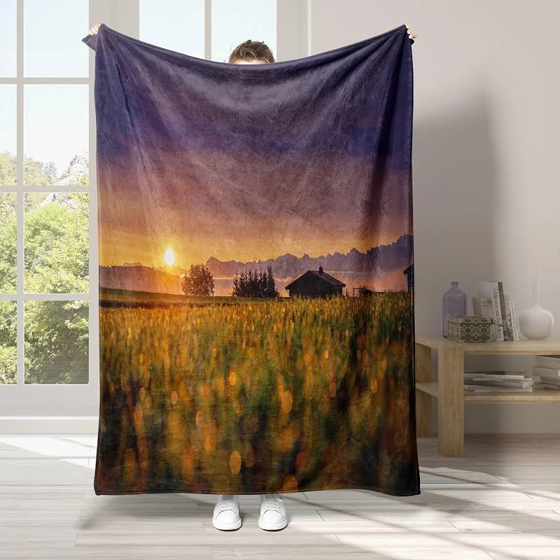 Sole Coperta di Flanella 220x240cm, Montagna Blanket Morbido Caldo e Confortevole, Modello di Copert con Stampa 3D, Adatto a Tutte le Stagioni — Riscaldamento