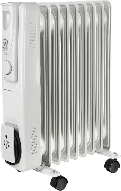 EMERIO Radiatore ad olio, per ambienti fino a 20 m², 1500 W, 9 nervature, 3 livelli di riscaldamento (500, 1000, 1500 W), termostato regolabile, Ruote scorrevoli, Protezione contro ribaltamento e