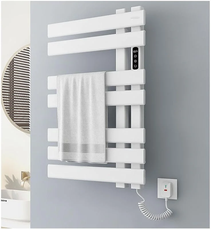 Generico Scaldasalviette Elettrico, scaldasalviette Elettrico con Timer Incorporato, Regolazione della Temperatura 86-158°F, 30-70°C, Grande scaldasalviette a Parete con 7 aste Piatte, Spina, Bianco — Riscaldamento