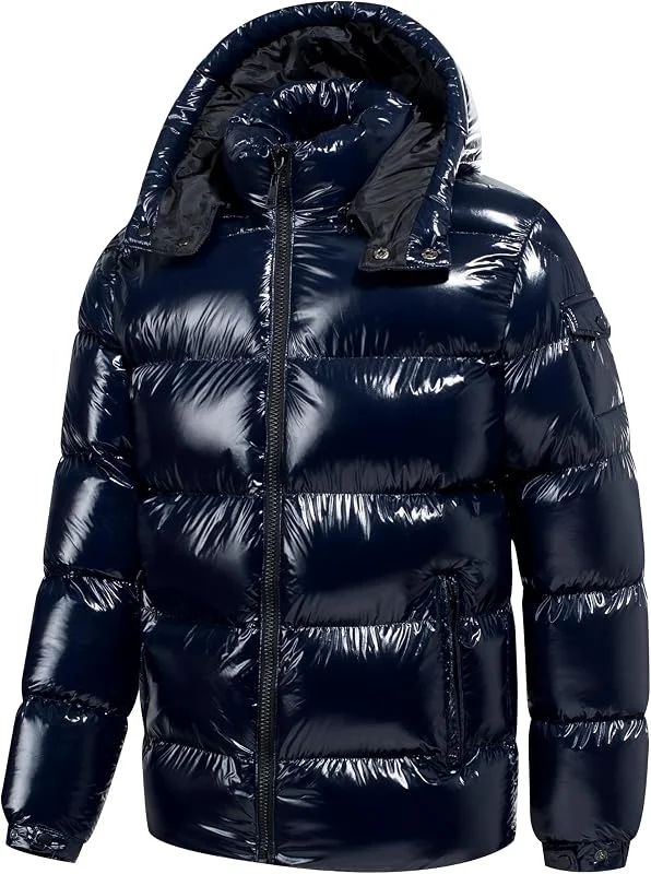 TONY BACKER Giubbotto Giacca Corto Piumino Pesante Invernale Lucido Uomo Antivento Impermeabile con Cappuccio staccabile 2615 — Abbigliamento riscaldato