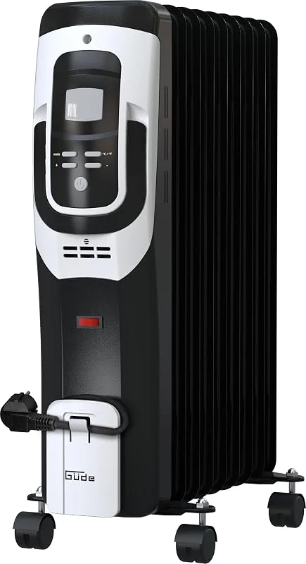 Güde Radiatore ad olio OR 2000-9 DT (220-240 V, 2000 W, 3 livelli di riscaldamento (800, 1200, 2000 W), display LCD, funzione timer, 9 costole, termostato continuo, protezione ribaltamento e