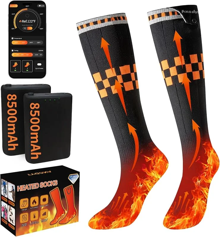 Calze riscaldate, alimentate a batteria, 2 batterie ricaricabili, controllo app, nero, taglia unica — Abbigliamento riscaldato
