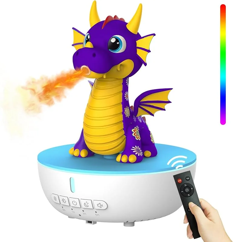 Diffusore Aromi con Suono Bianco, Umidificatore 200 ml con Telecomando e Timer 1, 3, 6h, Diffusore di Oli Essenziali per Camera da Letto, Drago Sputafuoco - Umidificatore Ambiente Bambini (Viola) — Casa e cucina