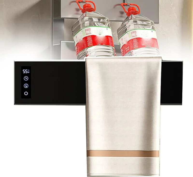 Scaldasalviette Elettrico in Fibra di Carbonio, Pannello Grande, Interruttore Timer (1-24 Ore) + Controllo della Temperatura 40-65°, Montaggio A Parete, per Bagno, Hotel, 1Bar, Black — Riscaldamento