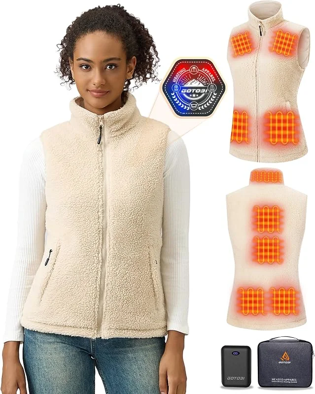 Gilet Riscaldato Donna Con Batteria Da 7, 4 V, 16000 mAh, 9 Zone Di Riscaldamento, Gilet In Pile Riscaldato Con 3 Temperature Regolabili, Per Ciclismo, Lavoro All'Aperto — Abbigliamento riscaldato