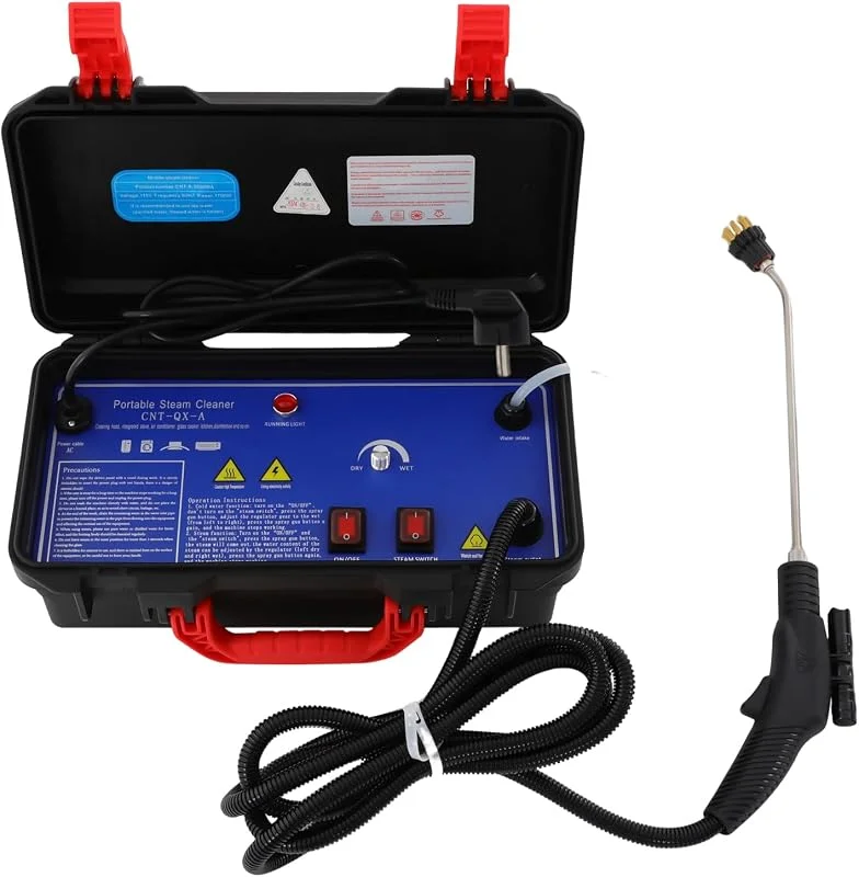 Pulitore a vapore, 3000 W, 220 V, pulitore a vapore a mano a secco e bagnato, torcia a LED, umidità regolabile, tubo di prolunga da 2, 8 m, chiusura a scatto, valigetta per pavimenti, piastrelle — Umidificatore