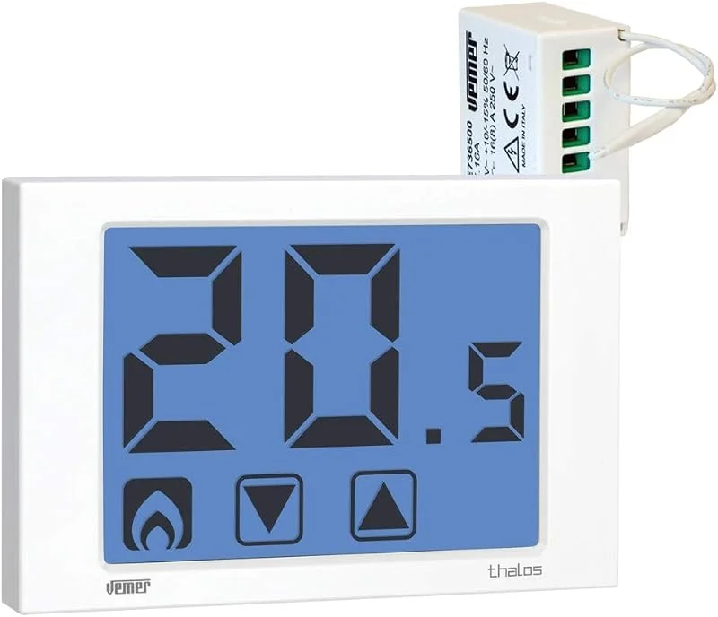 VEMER VE482600 SET THALOS RF - Set composto da 1 Termostato Touch Screen da Parete a Batterie + 1 Attuatore Remoto RF, Bianco — Riscaldamento