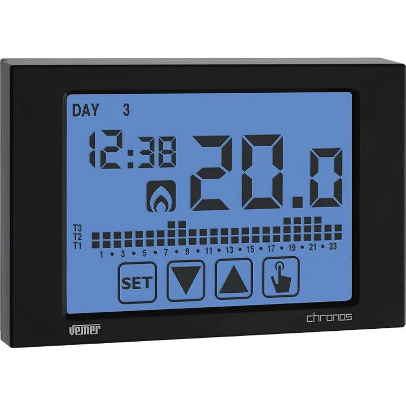 VEMER VE454500 CHRONOS 230V - Cronotermostato Digitale da Parete, Display Touch Screen, Programmazione Settimanale, Alimentazione 230V, Nero — Riscaldamento