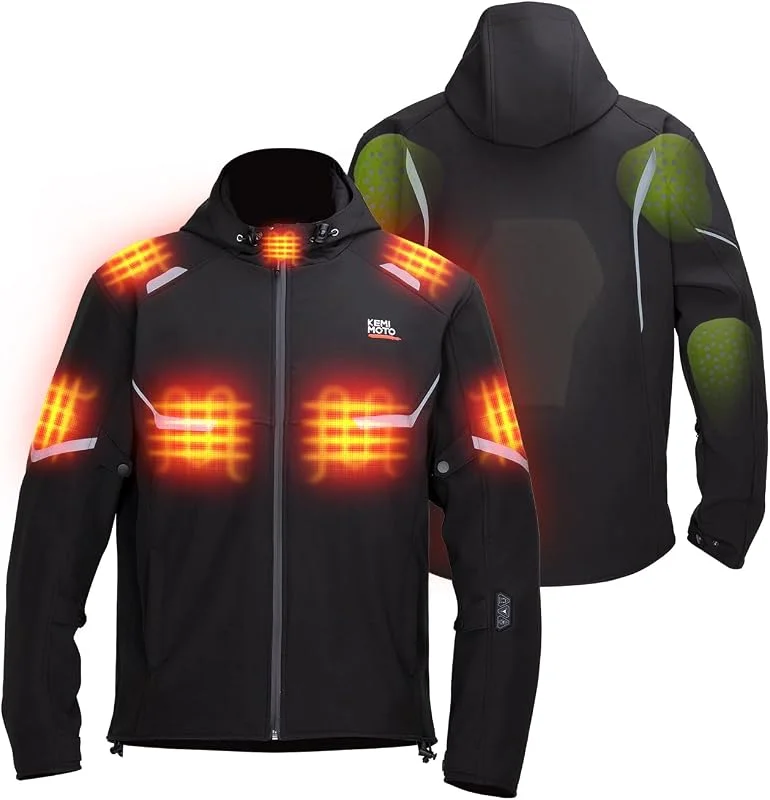KEMIMOTO Giacca Riscaldata Uomo Donna, Elettrica Giacca Riscaldata con Batteria da 20000 mAh, Impermeabile Antivento con Protezioni per Scooter Motociclisti Tours — Abbigliamento riscaldato