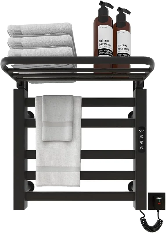 Portasciugamani Elettrico, 500x500mm Radiatore da Bagno Elettrico, Radiatore Scaldasalviette, Elettrico Portasciugamani, riscaldamento in fibra di carbonio, antracite-Black Right