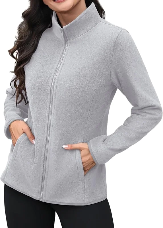 Zeagoo Giacca in Pile Donna Giacca Collo Alto Cerniera e 4 Tasche Casual — Abbigliamento riscaldato