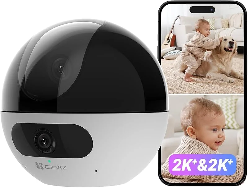 EZVIZ C7 Telecamera Wi-Fi Interno 4MP con Doppia Lente, Videocamera Sorveglianza Interno a 360°, Rilevamento di Persone, Animali, Audio Bidirezionale, Visione Notturna, Modalità Pattugliamento, Privacy — Riscaldamento