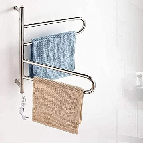 Generico Scaldasalviette Elettrico da Parete, Girevole a 180°, 4 Barre, scaldasalviette in Acciaio Inox 304 per Bagno, Cromato Lucido, cablato — Riscaldamento