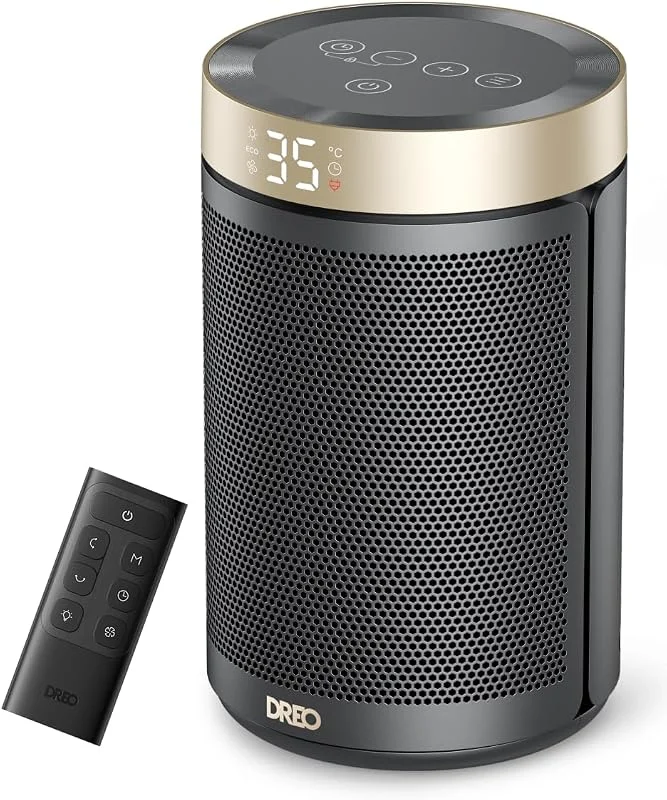 Dreo Termoventilatore a risparmio energetico, 34 dB, silenzioso, 1500 W, in ceramica PTC, termostato, protezione da surriscaldamento e ribaltamento, timer 12 ore, riscaldamento elettrico per camere da