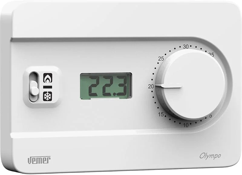 VEMER VE757900 OLYMPO LCD - Termostato Ambiente da Parete con Display LCD e Manopola, Alimentazione 230V, Bianco — Riscaldamento