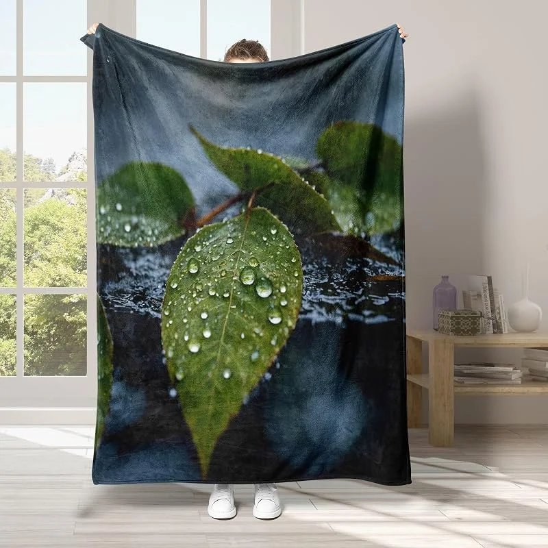 Foglia Coperta di Flanella 220x240cm, Gocce d'Acqua Blanket Morbido Caldo e Confortevole, Modello di Copert con Stampa 3D, Adatto a Tutte le Stagioni — Riscaldamento