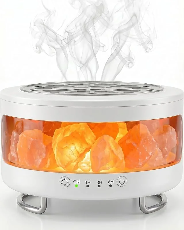 Diffusore di aromi 2 in 1 e lampada in cristallo di sale, 300 ml, diffusore di profumo ad ultrasuoni con 7 colori di luce LED, timer per umidificatore silenzioso per etereo, Bianco