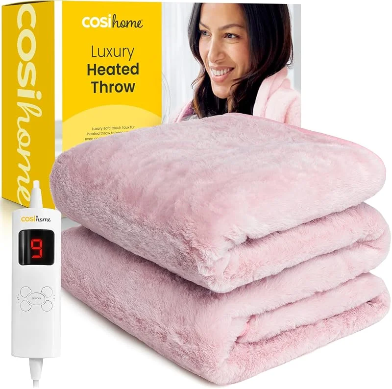 Cosi Home Coperta Elettrica Singola 180x130 cm, Pelliccia Sintetica, Rosa — Riscaldamento