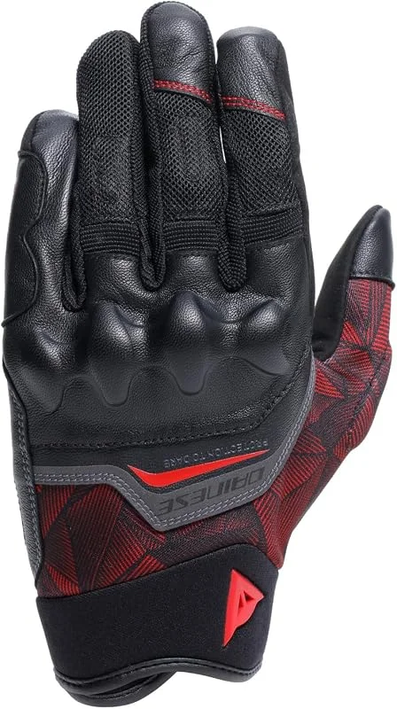 DAINESE - Ermex Gloves, Guanti Moto Estivi, Traspiranti con Inserti in Mesh, Protezioni Rigide sulle Nocche, Rinforzi in Pelle, Touchscreen, M, Nero e Rosso Lava — Abbigliamento riscaldato
