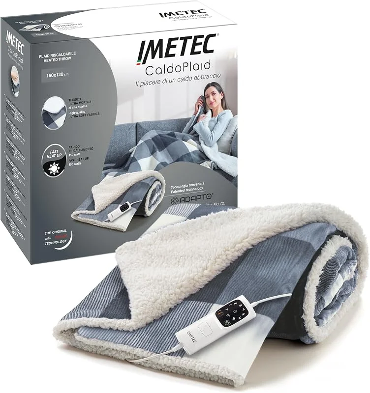 Imetec CaldoPlaid Tartan Grey – Coperta riscaldante 160x120 cm — Riscaldamento