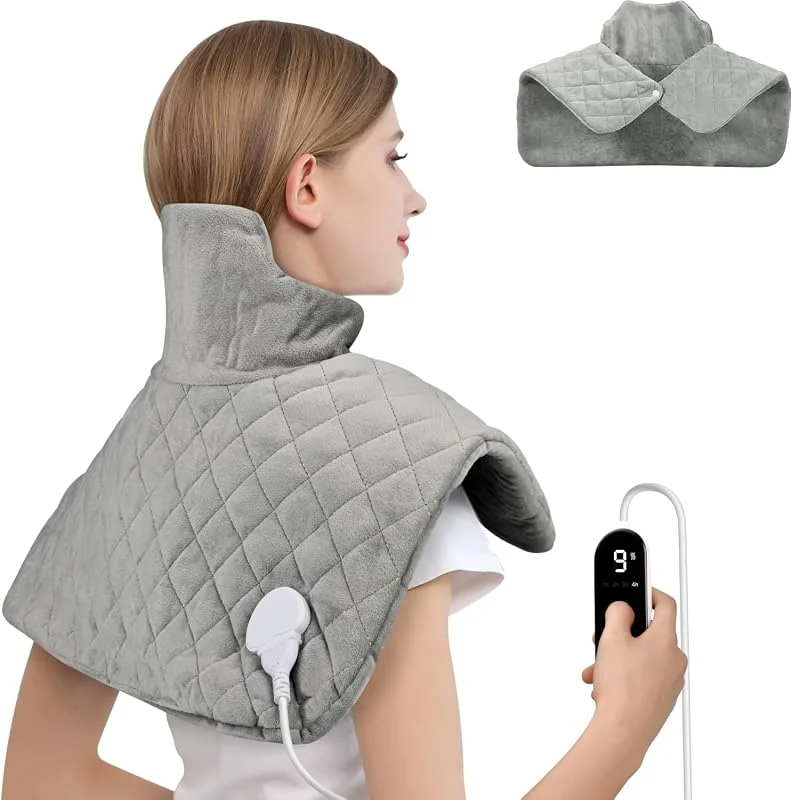 Onherm Termoforo Cervicale e Spalle 48×58cm, Cuscino Termico Elettrico per Collo e Spalle con Spegnimento Automatico, 9 Livelli di Temperatura e Timer 1-4 Ore, Flanella, Lavabile in Lavatrice — Riscaldamento