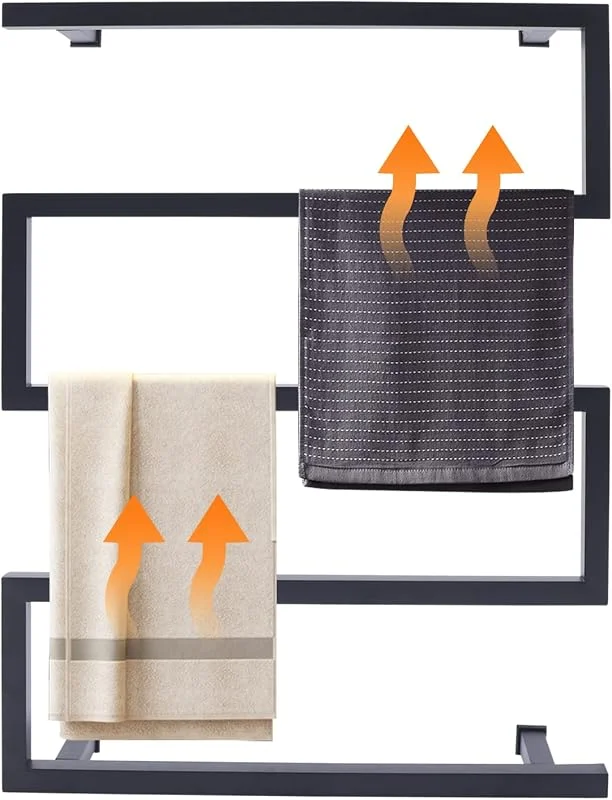 Generico Scaldasalviette Elettrico, scaldasalviette in Acciaio Inox Nero da 90 W, stendibiancheria da Parete, portasciugamani riscaldato a Parete per Bagno (31, 5 x 23, 6 x 4, 7 Pollici) — Riscaldamento