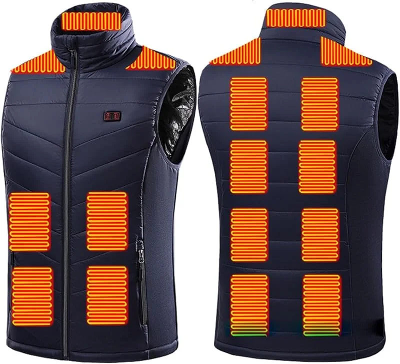 Gilet riscaldato 3 Livelli di Riscaldamento 15 Zone di Riscaldamento Gilet Termico Invernale Leggero Lavabile for Esterni (Batteria Non Inclusa)(Bleu, M(50-55kg)) — Abbigliamento riscaldato
