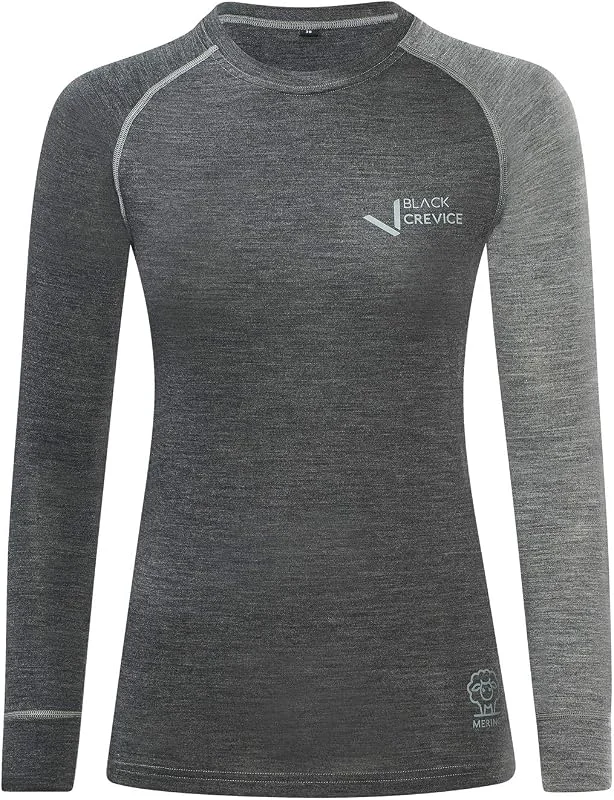 Black Crevice Maglia A Manica Lunga, Donna, Lana Merino Maglia Donna — Abbigliamento riscaldato