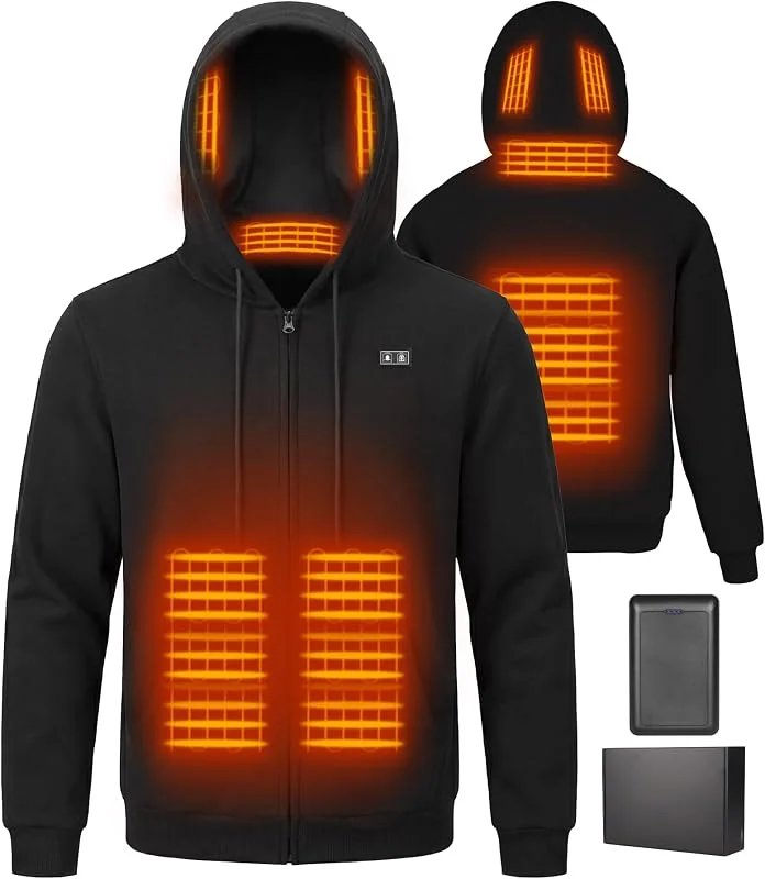 Felpa con Cappuccio riscaldata da Uomo con Fodera in Pile Giacca Invernale con Cappuccio Felpa con Cappuccio e Zip — Abbigliamento riscaldato