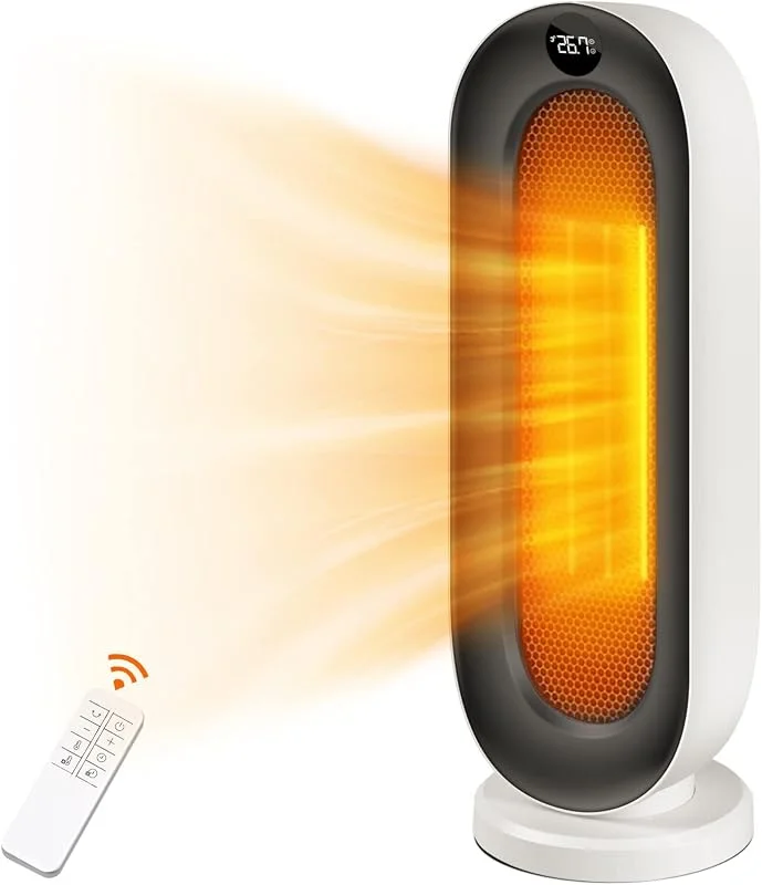 Nictemaw Termoventilatore elettrico in ceramica, 2000 W, ECO riscaldatore elettrico con 3 modalità, protezione antiribaltamento, timer 12 ore, oscillazione a 100° e telecomando per casa e ufficio — Riscaldamento