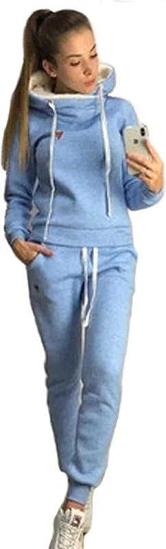 Yutdeng Tuta da Ginnastica Donna Felpe con Cappuccio e Pantaloni 2 Pezzi Invernale Caldo Pullover Tops Lunghi Pigiama Set Casual Jogging Tuta per Tempo Libero Termico Completi Sportivi — Abbigliamento riscaldato