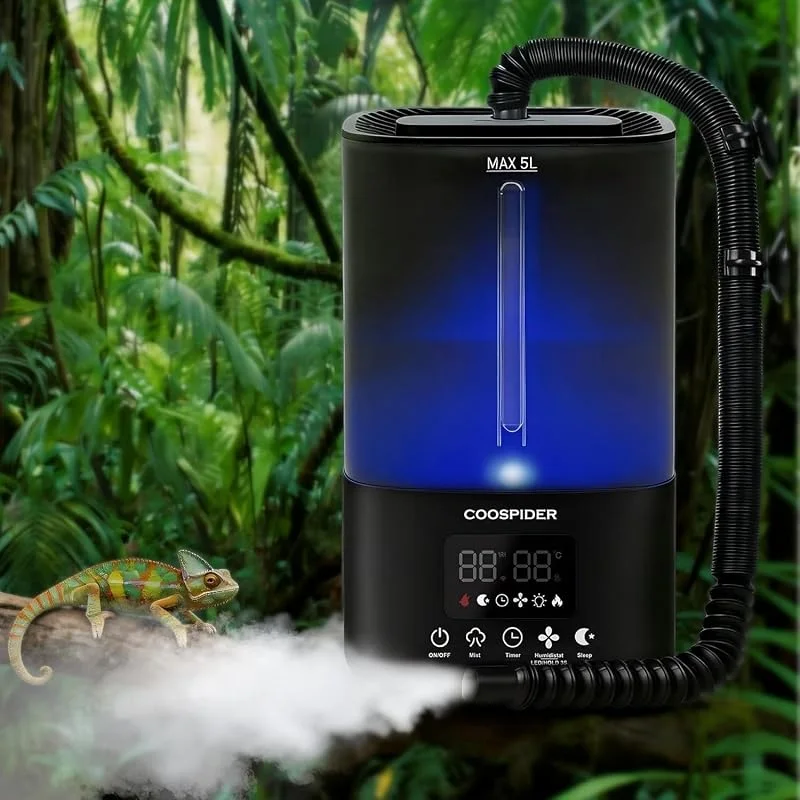 Tararium 5L Umidificatore per Rettili e Nebulizzatore per Terrario con Sensore, Timer e Protezione Antiscarico per Terrario Anfibi Serpenti Camaleonti Tartarughe