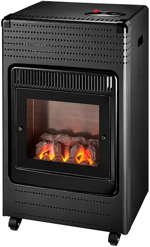 Stufa a Gas Gpl 3, 4 kW con Effetto Fiamma Realistico, Finestra in Vetro, Potenza Regolabile, Accensione Piezoelettrica — Riscaldamento