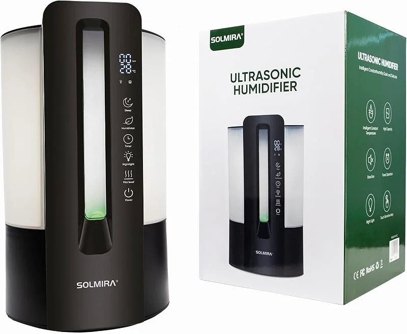 Umidificatore Ambiente ad Ultrasuoni, Nero, 4L, 4 Livelli di Diffusione, Funzione di Umidità Costante, Luce Notturna, Certificato CE e RoHS